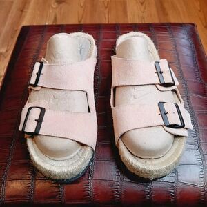 Manebi Nordic Suede Slide Sandals Palm Green Dusty Blush Rose Size 41 Or 10.5